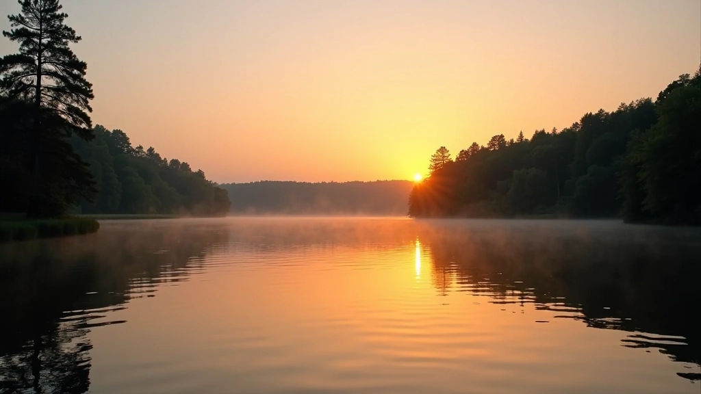 Tvenkinio vaizdas saulėlydyje